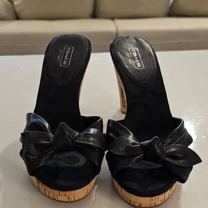 Coach Black Bow Mules with Cork Heel